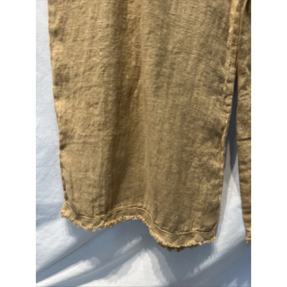 JS Millenium Pants 30” Elastic Waist Beige Wide Leg 100% Linen Italy Raw Hem - Picture 2 of 8